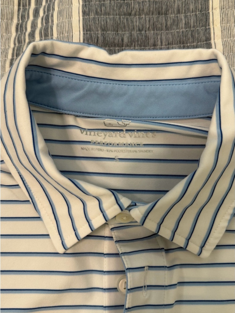 Vineyard Vines Men's Light Blue & White Striped Polo - Picture 2 of 2